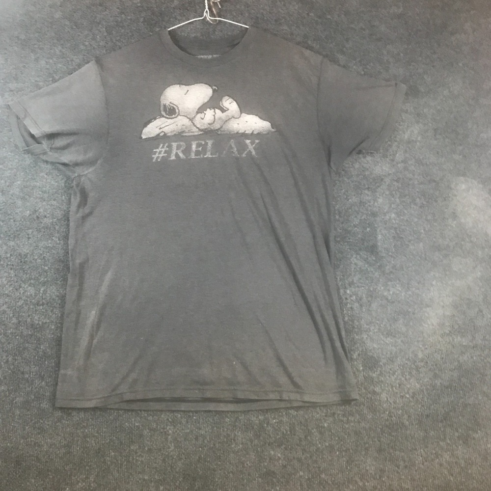 Peanuts T Shirt Mens Large Gray Cotton Crew Neck Sleeping Snoopy #Relax Graphic